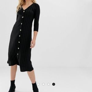 Stradivarius button front ribbed midi sweater dress
